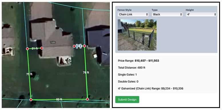 Example of the confirmation screen your customer sees after submitting their fence drawing